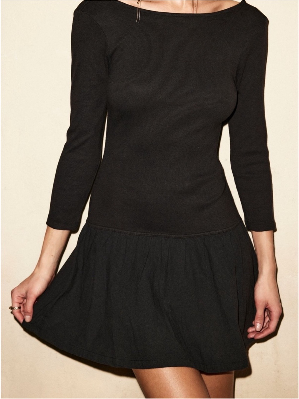 Free People Luciene 3/4 sleeve drop waist dress. Low back.